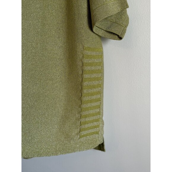 Chico’s Shimmer Side-Ribbed Sweater Size XL Chartreuse Short Sleeve Holiday Glam - Picture 4 of 8